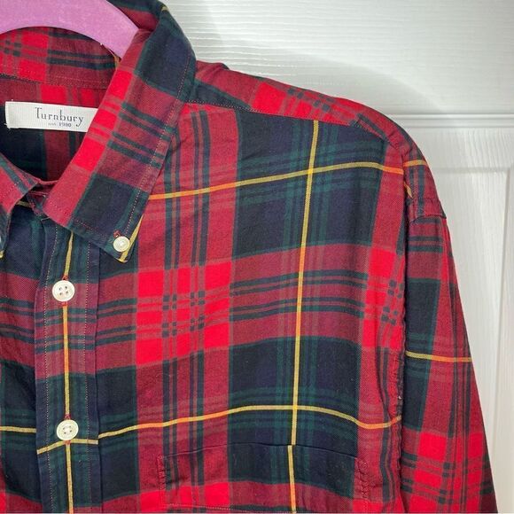 Turnbury Red Plaid Button Down Shirt Button Collar M 33 - Picture 4 of 10